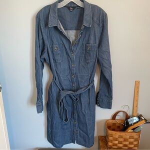 Boden Denim long sleeve Button-Up Dress belted with pockets 16/18 Reg excellent